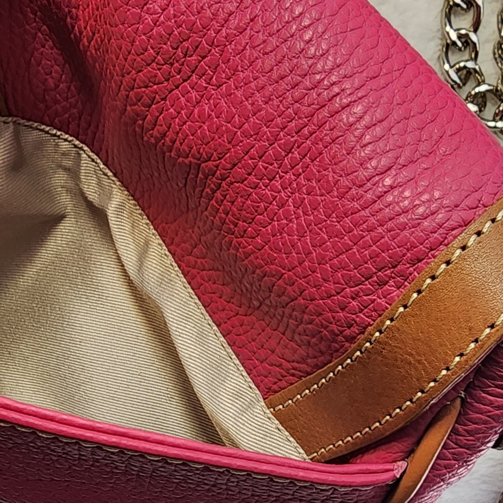 VALENTINA Saddle Leather Shoulder Bag Pink/Tan/Made in Italy EUC - Picture 12 of 17